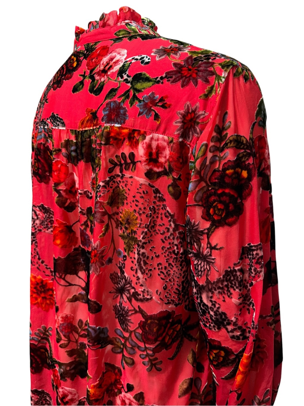 NWT John Mark Magic Moments Plus 1X Red Floral Burnout Velvet Button Blouse Boho - Picture 8 of 13
